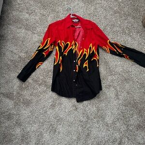 Brooks & Dunn Red and Black Flame Button Down Shirt